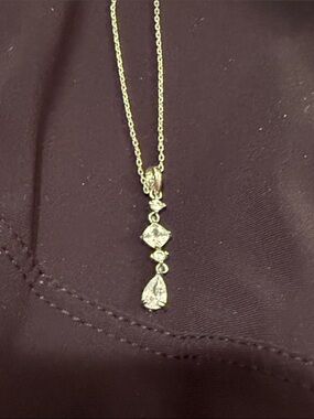 Delicate Silver-Tone Teardrop & Square CZ Pendant Necklace - White